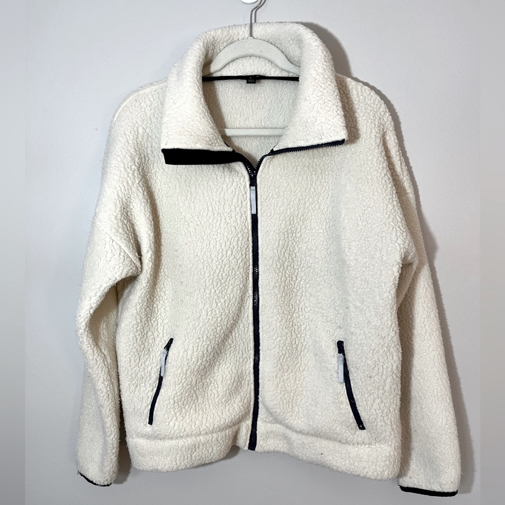 J Crew Women’s Cream Fleece Sherpa Teddy Polartech Jacket Size Large
